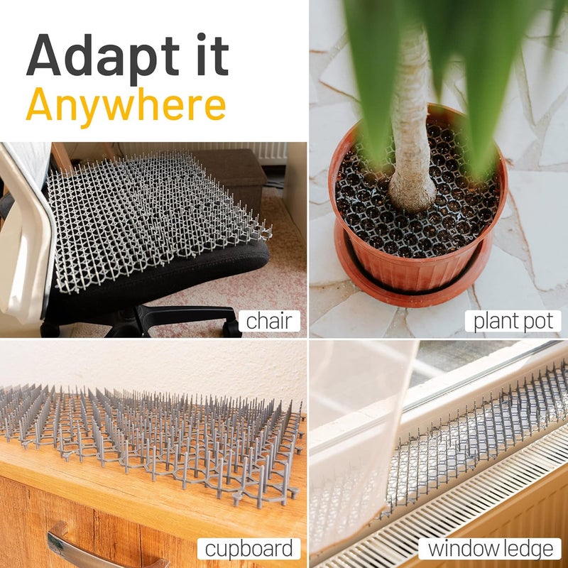 Petfolio 18 Pack Scat Mat for Cats - 8 x 6 Inch Cat Deterrent Mat with 1 Inch Spikes is A Great Cat Repellent Indoor & Outdoor to Keep Cats Away. Includes 6 Garden Staples & 10 Zip Ties (Grey) - Image 5
